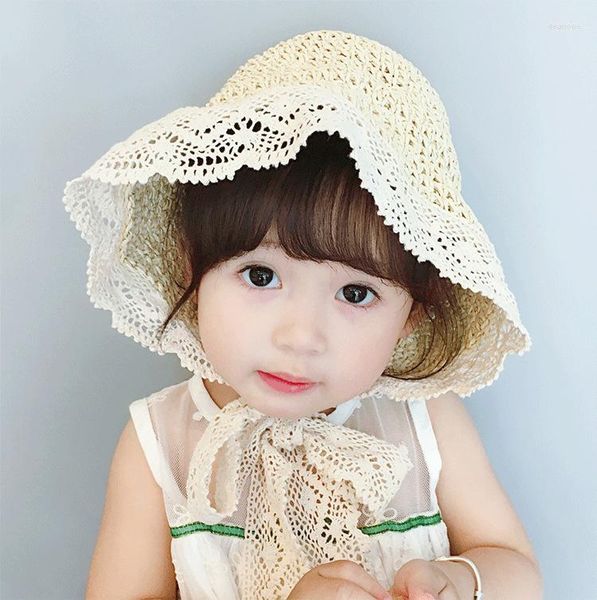 Chapeaux Born Baby Sun Lovely avec dentelle et ruban Chapeau de paille à gros bords pour fille