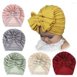 Sombreros Born Baby Turban Bowknot Head Wrap Algodón Casual Beanie Hat Sólido Invierno Warm Cap