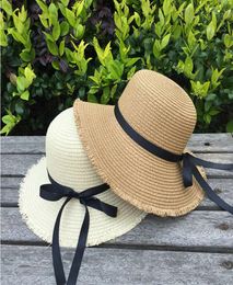 chapeaux Bowknot Women039 Summer Outdoor Protection et Sunshade Fur Straw Big Brim Beach Hat Sun Tide5377726