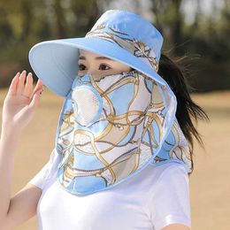 Hoeden emmer hoeden zomer dames buitendruk visser hoed uv bescherming brede randwerk zonneschad hoed ademende gezichtsmasker afneembare sunhat 240424