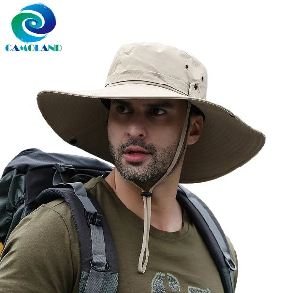 Chapeaux CAMOLAND offre spéciale imperméable seau chapeau hommes été anti UV soleil chapeaux pêche en plein air randonnée Boonie casquettes longue large bord casquette de plage