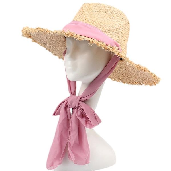 Sombreros Gorras 066F Sombrero de paja para el sol para mujeres Actividades al aire libre Cinta suave Gorra de ala grande Protección UV Verano Playa Costa