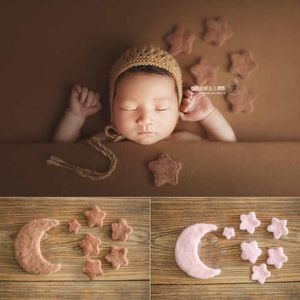 Chapeaux Casquettes 1 Lune 6 Étoiles / Ensemble Pour Bébé Garçon Fille Né Pographie Accessoires Bebes Garçons Laine Po Prop Accessoires