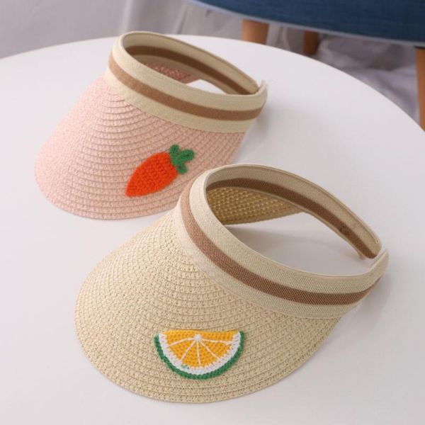 Sombreros, gorras, sombrero de paja para niños, verano para bebé, niña, niño, sombrilla para niños, visera vacía, tapa de playa flexible con etiqueta de fruta