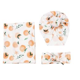 Hoeden petten mooie bloem print hoofdband donut hoed swaddle deken 3 stks ingesteld voor geboren babymeisje jongen huidvriendelijke slaapzakken