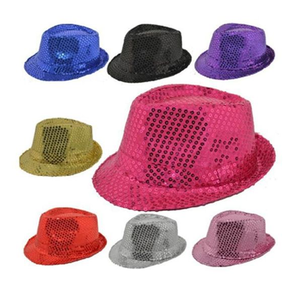 Sombreros Gorras Lentejuelas Jazz Top Hat Boys Hip Hop Girls Street Dance Shiny Stage Cap Niños Moda Verano Al aire libre Niño Rendimiento Traje