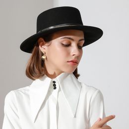 Sombreros Capsbritish Lana Fieltro Cadena Cadena Plana Borde Cúpula Moda Femenino Otoño e Invierno