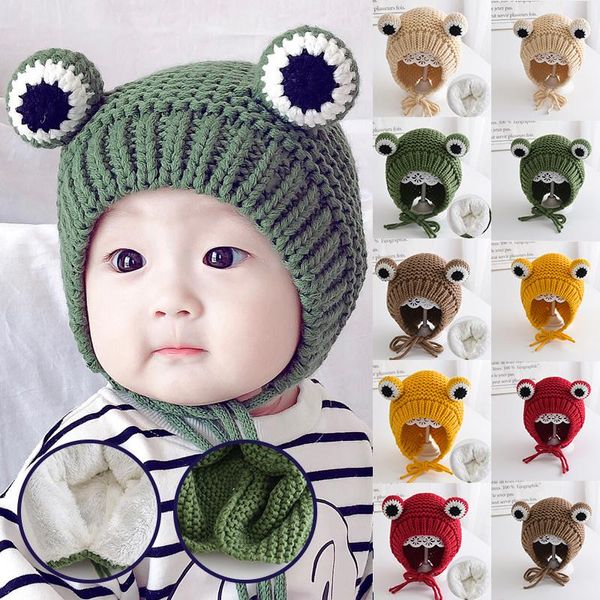 Chapeaux dessin animé enfants grenouille chapeau bonnets automne hiver chaud Crochet tricoté Hip-Hop Skullies bébé enfants cadeau photographie accessoire