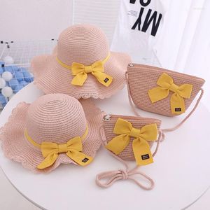 Hoeden Kinderen Zomermeisje Zonnbestendig Big Bim Seaside Beach Hat ouder-kind Straw Bow Cap