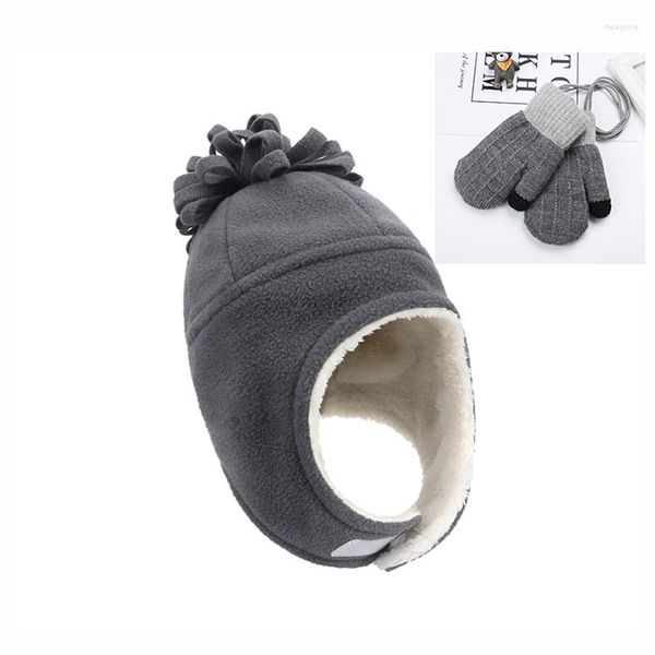 Chapeaux enfants chapeau gants ensemble hiver bébé garçons filles plus velours enfants mitaines polaire épais chaud oreillette casquette enfant en bas âge vêtements