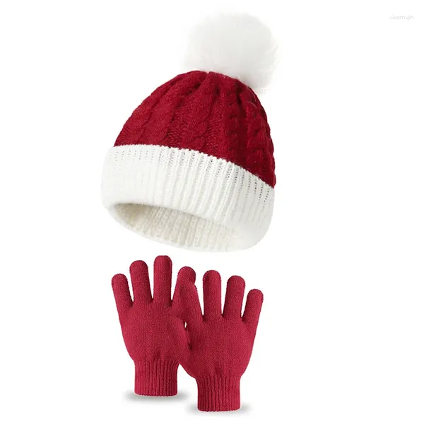 Chapeaux cadeau de noël 2 pièces, gants pour enfants, ensembles de chapeaux, casquette pour bébé garçon et fille, mitaines tricotées en laine douce, accessoires chauds d'hiver pour enfants