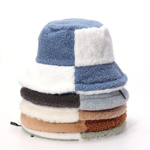 Chapeaux Couleur bloquée chapeau de seau à la mode petite et fraîche en peluche chaud résistant au froid automne hiver bassin grande tête casquette