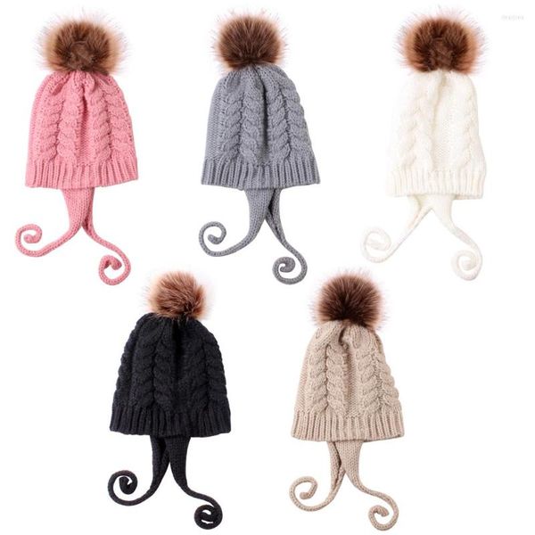 Chapeaux mignon boule de cheveux bébé chapeau pour filles garçons à la main au Crochet tricot hiver bonnet casquette élastique enfant en bas âge accessoire de cheveux