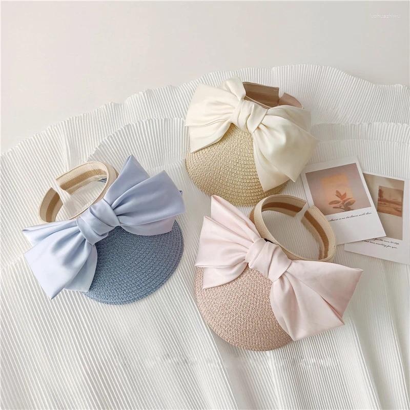 Hats Fashion Ribbon Big Bow Sun Hat Children Empty Top Family Holiday Outing Beach Adult