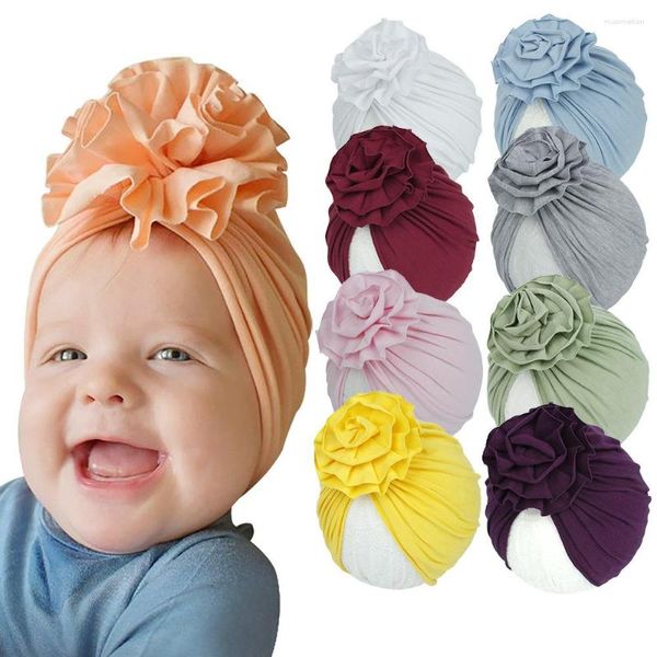 Chapeaux Mode Mince Bébé Cap Plissé Fleurs Coton Couleur Unie Protection Garçons Et Filles Contre Le Froid