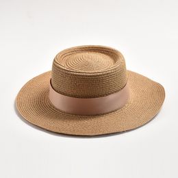 Chapeaux pour femmes haut plat ruban nœud papillon élégant chapeaux de soleil en paille été Protection solaire chapeau de plage Gorras Hombre