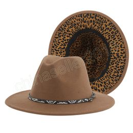 Chapeaux pour femmes hommes léopard Fedora chapeau Patchwork décontracté large bord bande ceinture hiver femmes chapeau casquettes Sombreros De Mujer