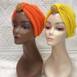 Chapeaux Free Taille African Bonnet Hat Net Turban for Women Muslim tresds Headwrap Women Head Scarf Net Turban Cap avec broche
