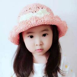 Chapeaux H7420 coréen printemps été enfants chapeau de soleil fait à la main au crochet crème solaire chapeau de paille filles princesse nœud papillon parasol enfants