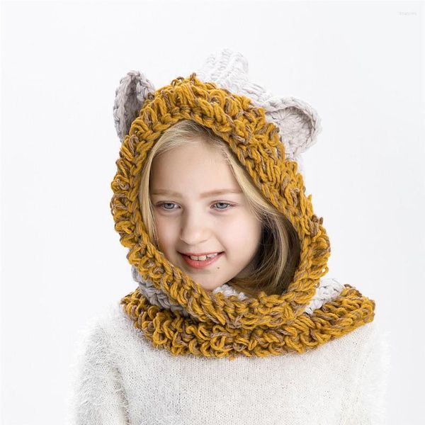 Chapeaux Chapeau Automne Et Hiver Animal Cape Bord Oreille Le Long De La Main Crochet Garde-Cou Chaud Pour Enfants