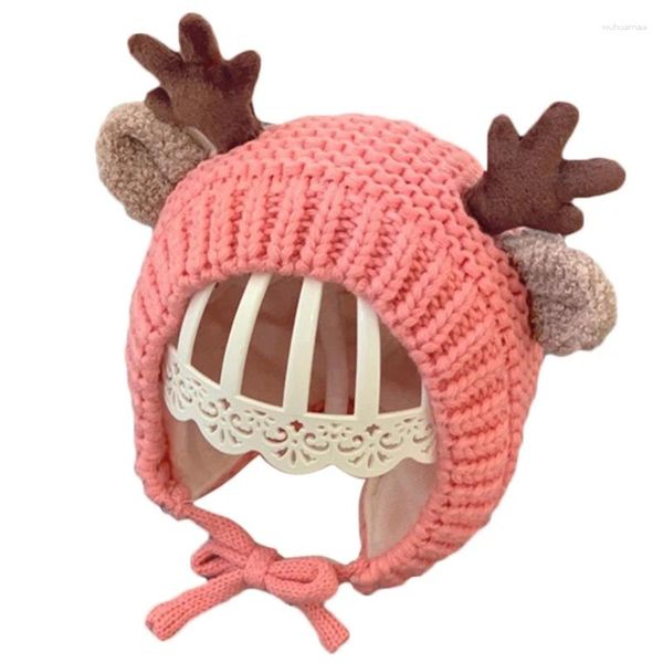 Chapeaux pour bébé, bonnet tricoté d'hiver, en bois de renne de noël, coupe-vent, cache-oreilles, plus chaud avec mentonnière