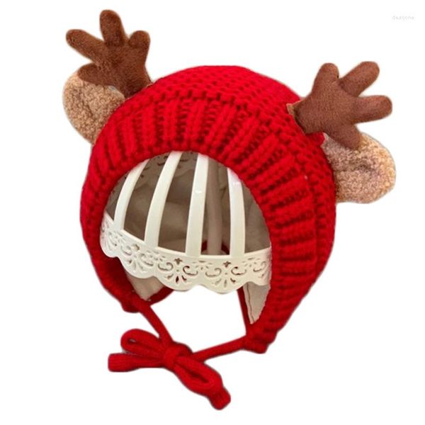 Gorros para bebé, gorro de punto de invierno para bebé, bonito gorro navideño con cuernos de reno, gorro con orejeras a prueba de viento para niño pequeño, calentador con correa para la barbilla