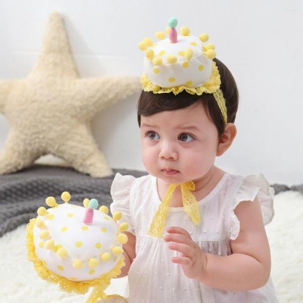 Sombreros para niños diadema con forma de pastel diseño elástico tela bebé corona sombrero para cumpleaños gorras de protección solar accesorios 2023