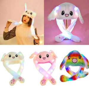 Chapeaux LED brillant oreilles de lapin chapeau mobile chapeau d'animal mignon avec lumineux sautant en peluche oreilles mobiles casquette pour enfants drôle Cosplay chapeau de fête