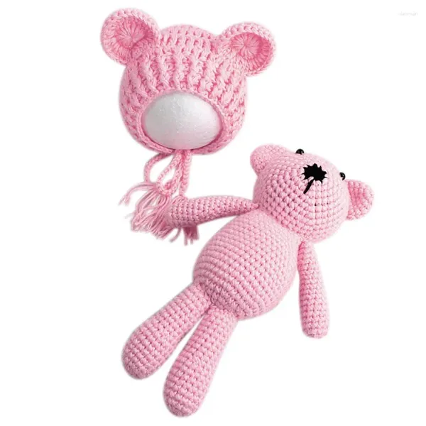 Chapeaux pour bébé, joli bonnet en tricot au Crochet, chapeau avec poupée, ensemble de jouets, accessoire de photographie pour garçon et fille, Costume