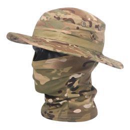 Hoeden Militaire tactiek Boonie Hat Hoge kwaliteit Verdiking buitenshuis Hunting Fishing Wandel Camping Klimmen Camouflage Caps Mask Set