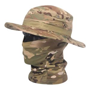 Hoeden Militaire tactiek Boonie Hat Hoge kwaliteit Verdiking buitenshuis Hunting Fishing Wandel Camping Klimmen Camouflage Caps Mask Set