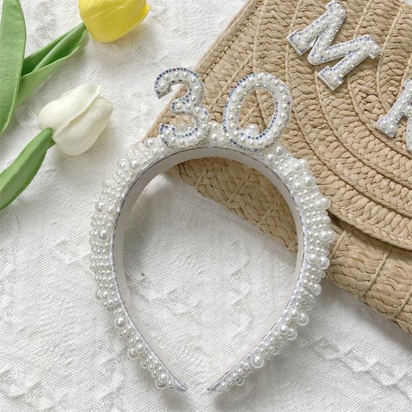 Chapeaux Nouveau 30ème Perle Bandeau Diadème Couronne Chapeau 30 Ans Sale Trente Anniversaire Fête Anniversaire Décoration Cadeau Présent Photo Accessoires