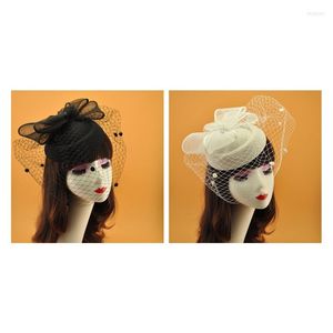 Chapeaux nouveauté coiffure à nœud papillon avec voile ruban en maille rétro fascinateur chapeau pilulier couvre-chef fête de thé ornements de cheveux