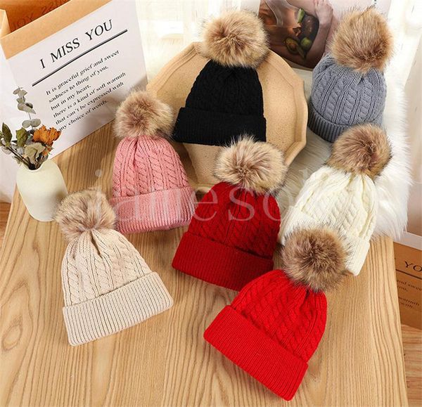 Chapeaux Pompon Bébé Bonnet Bonnet Automne Hiver Enfants Fille Garçon Chapeau Tricoté Chaud Couleur Unie En Plein Air Enfants Bambin Accessoires de951