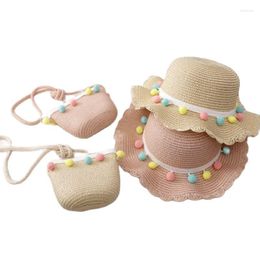 Chapeaux princesse fille décontracté soleil et sacs ensembles été plage vacances Protection chapeau de paille enfant dessin animé Panama casquettes