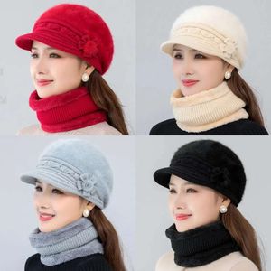 Chapeaux sboy femmes chapeau hiver keep chaude capuche ajouter la fourrure borde et écharpe ensemble pour le lapin décontracté femelle tricoté 231218