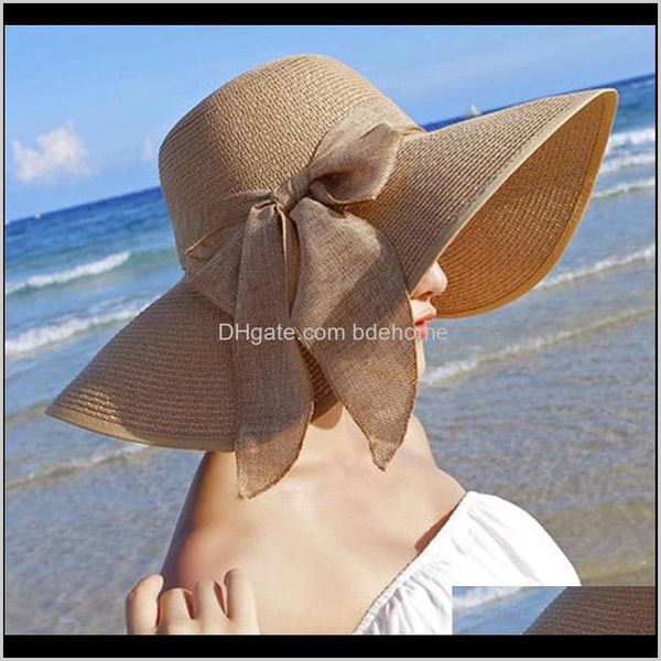 Chapeaux, écharpes Gants Mode Aessories Drop Livraison Summer St Hat Femmes Large Brim Sun Floppy Bowknot Pliant Chapeaux de plage Casquettes 2021 Myopk