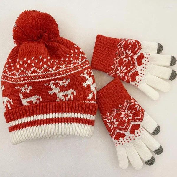 Sombreros, bufandas, conjuntos de guantes, 2 uds., bufanda de invierno, sombrero, Jacquard, pantalla táctil, tejido, tres piezas, regalo de Navidad, conjunto de lana suave