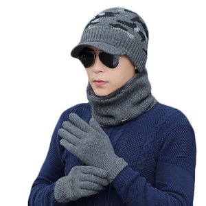 Hoeden sjaals handschoenen sets 3 stks set gebreide pluche hoed sjaal voor mannen vrouwen winter mode buiten warm casual unisex cap cadeau