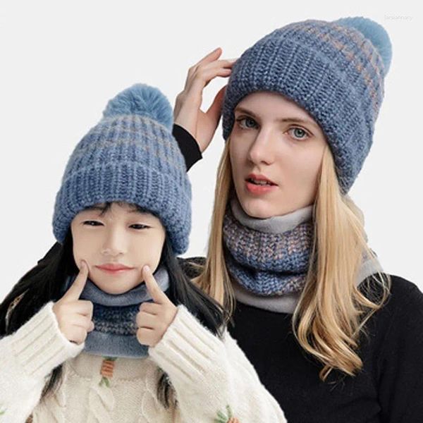 Sombreros Bufandas Conjuntos de guantes Otoño e invierno Gorro de lana para padres e hijos Madre querida Tejido cálido de dos piezas