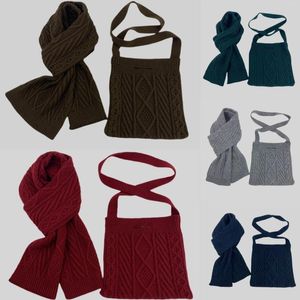 Chapeaux Foulards Gants Ensembles BISONJS La Mode Diamant Treillis Tricoté Écharpe Sac À Main pour Femme En Diagonale À Travers La Laine Shopping Kit Tendance