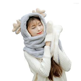 Hoeden sjaals handschoenen sets ishine verdikte sjaalset 3 in 1 hoed winter warme schattige kerst gewei