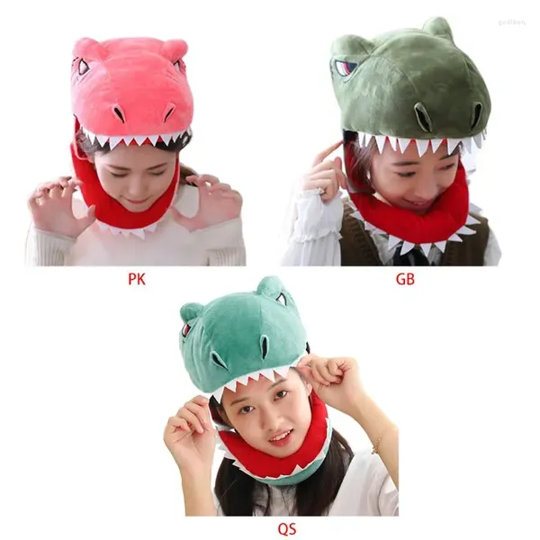 Sombreros Bufandas Conjuntos de guantes Máscara de dinosaurio de dibujos animados lindo japonés Niños adultos Fiesta de Halloween Accesorios de cosplay Invierno Peluche suave Animal divertido