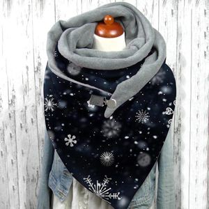 Hats Scarves Gloves Sets Scarf Women Hijab Designer Clothes Bandana Fashion Winter Snowflake Print Button Soft Wrap Casual Warm Shawls