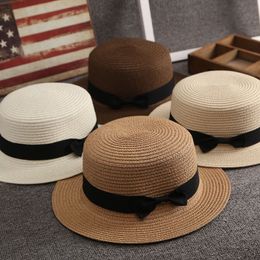 Chapeaux Foulards Ensembles de Gants Chapeaux à Bord Avare Chapeau de Soleil d'été Simple pour Femmes Chapeau de Plage Femme Chapeau Panama Occasionnel Lady Marque Femmes Bord Plat Bowknot Casquette de Paille Filles Chapeau de Soleil