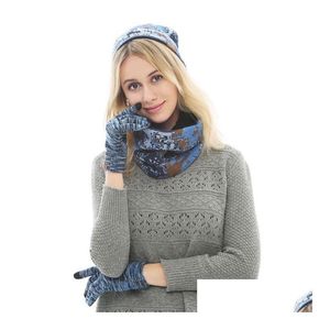 Hoeden sjaals handschoenen sets winter mannen en vrouwen beanie hoed toevoegen sjaal touch touch Sn 3 stuks warme kleding set voor 4 kleuren drop levering dh6vs