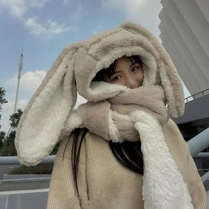 Chapeaux Foulards Gants Ensembles Écharpe d'hiver Chapeau Gant 3 Pièces Ensemble Femmes Mode Mignon Lapin Grande Oreille Lapin Chaud Doux Épaississement Poche À Capuchon 221202