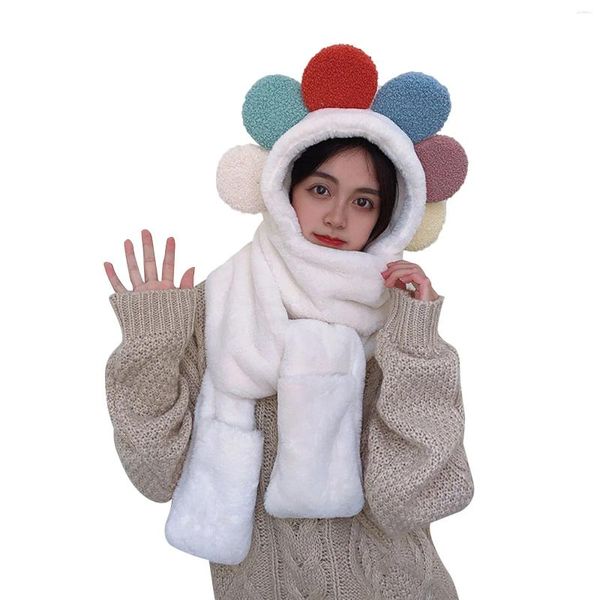 Gorros, bufandas, conjuntos de guantes, ropa de mujer, bufanda con capucha multifuncional 3 en 1 con manoplas, gorra con bolas de felpa coloridas para invierno