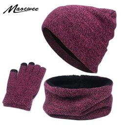 Sombreros Bufandas Guantes Conjunto de tres piezas Hombres Mujeres Invierno Cálido Pantalla táctil Sombrero Thickscarf Guante Trajes Niños Niñas Gorros Bufanda Conjunto Y201024