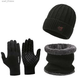 Hoeden Sjaals Sets 3 stuks Mannen Vrouwen Sjaal Hoed En Gs Sets Effen Kleur Breien Ring Muts Herfst Winter Breien Warmer Sets BandanaL231113